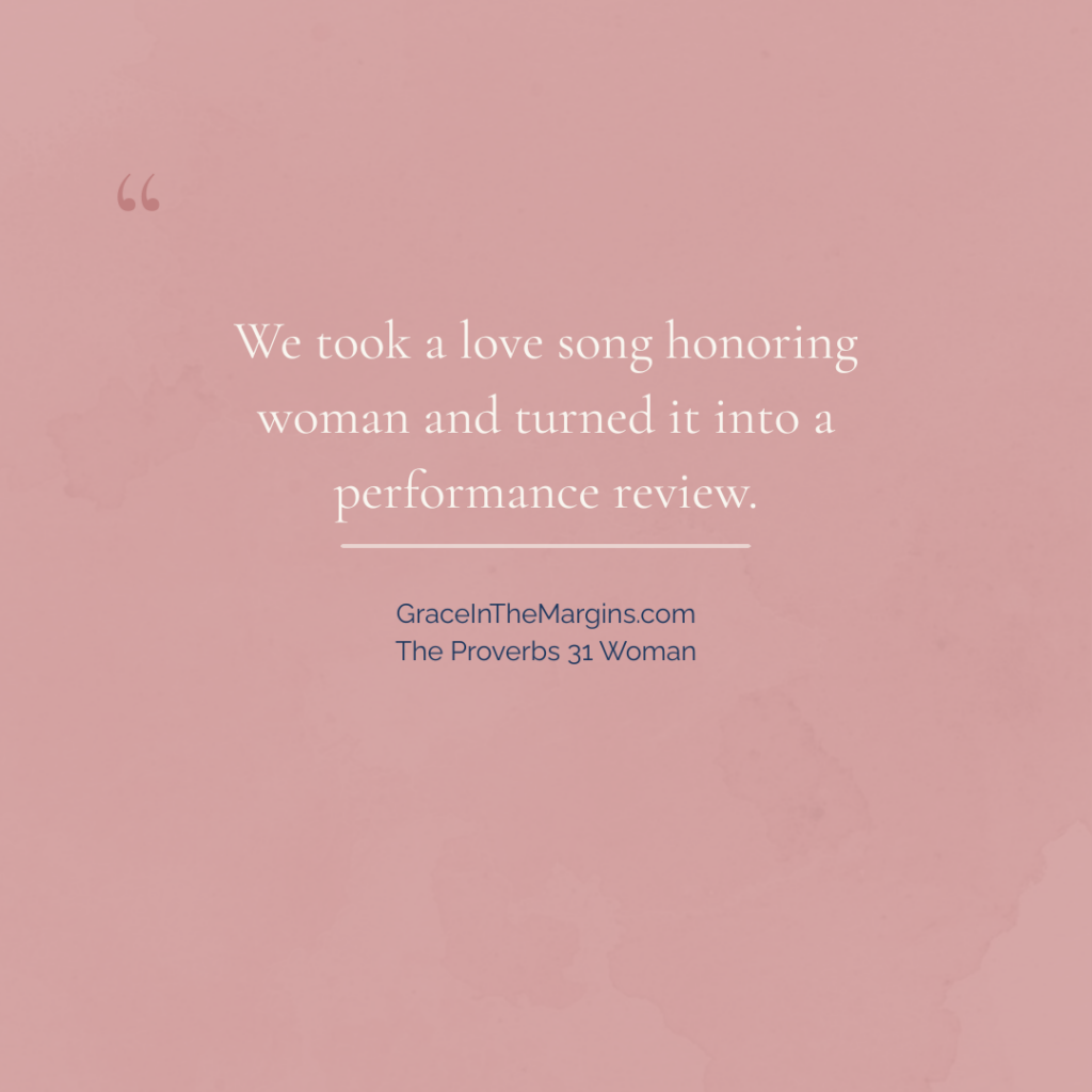 Quote graphic — We took a love song and turned it into a performance review. GraceInTheMargins.com